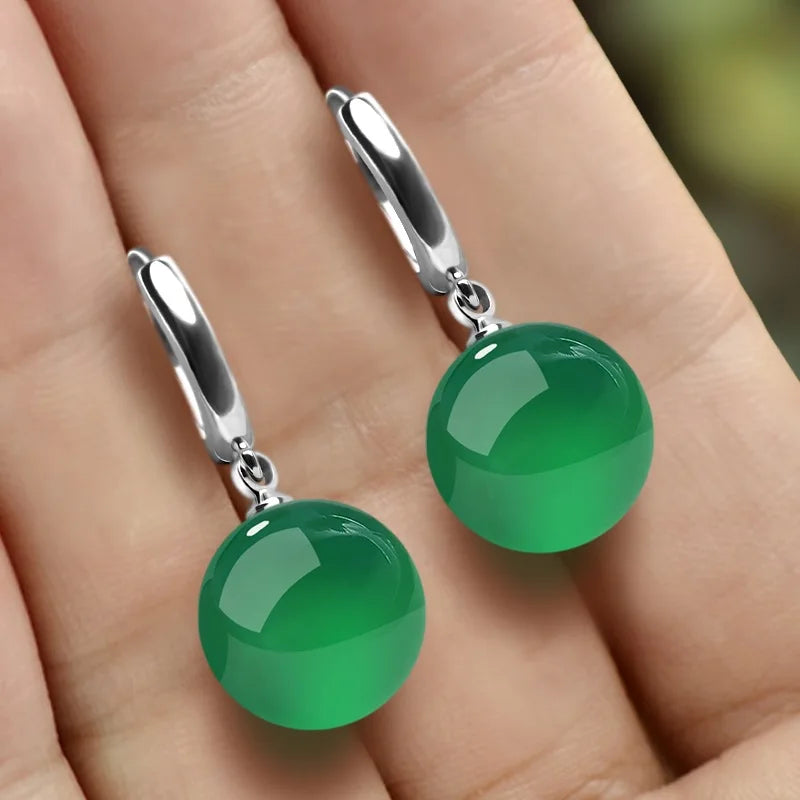 Natural Green Stone Dangle Earrings for Women Vintage Jade Hoop Earring Wedding Party Anniversary Gift Fashion Boho Jewelry