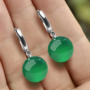 Natural Green Stone Dangle Earrings for Women Vintage Jade Hoop Earring Wedding Party Anniversary Gift Fashion Boho Jewelry