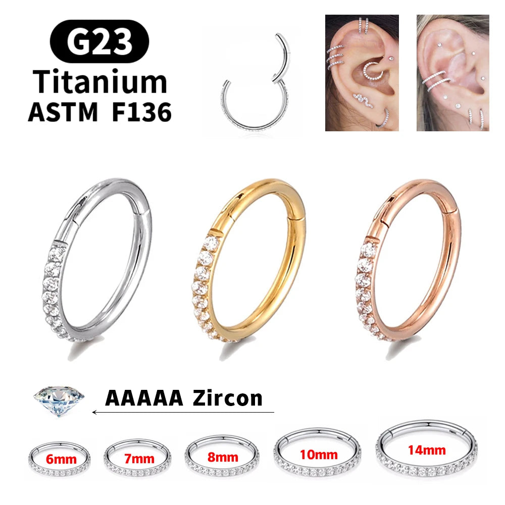 18G/16G Women's Round Earrings G23 F136 Titanium Nose Ring Hinge Clicker Open Diaphragm Nose Ring Fashion Lady Piercing Jewelry