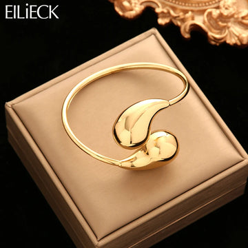 EILIECK 316L Stainless Steel Gold Color Glossy Waterdrop Bangle Bracelet Fashion Wrist Waterproof Jewelry For Women Bijoux Gift