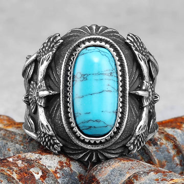 316L Stainless Steel Ring Gemstones Trendy Turquoise Men Rings Eagle Rock Punk for Male Boyfriend Jewelry Best Gift Dropshipping