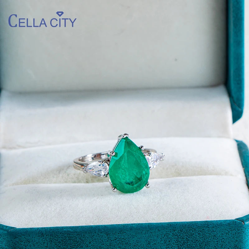 Cellacity 100% 925 Sterling Silver ring for charm women with 10*14mm water drop shape emerald gemstone female fine Jewelry