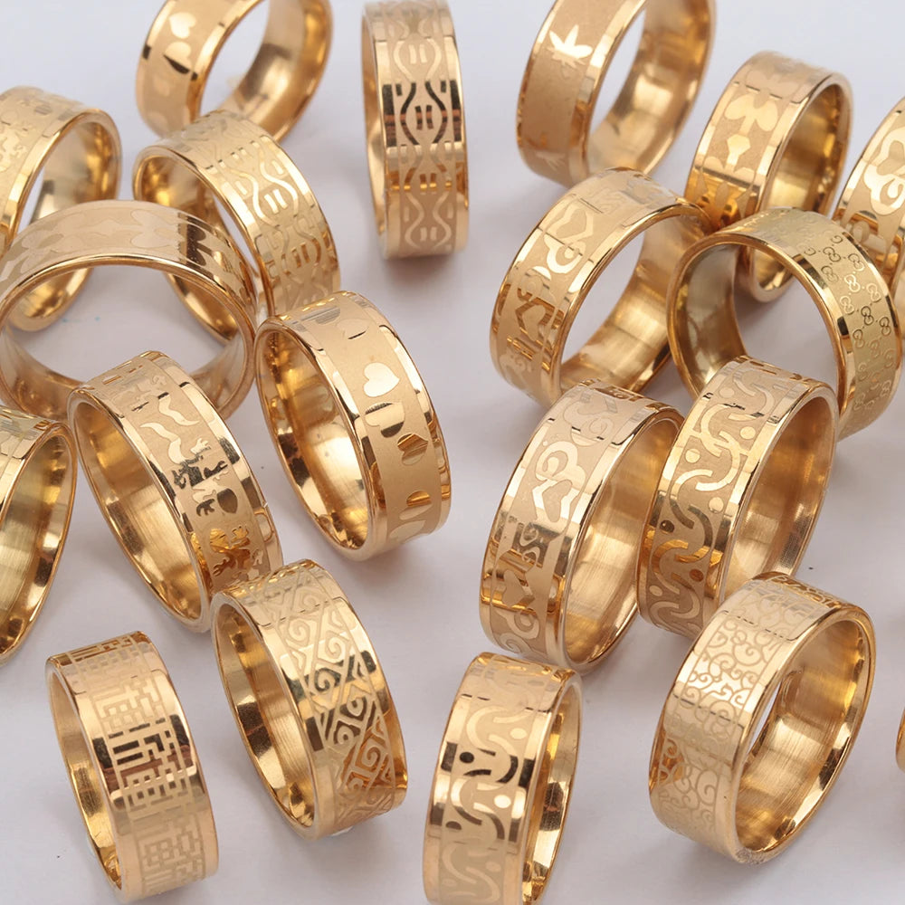 Bulk 24 Pcs/Lot Top Quality 8mm Engraving Stainless Steel Rings Men Party Gifts Waterproof  Jewelry Size 17-21