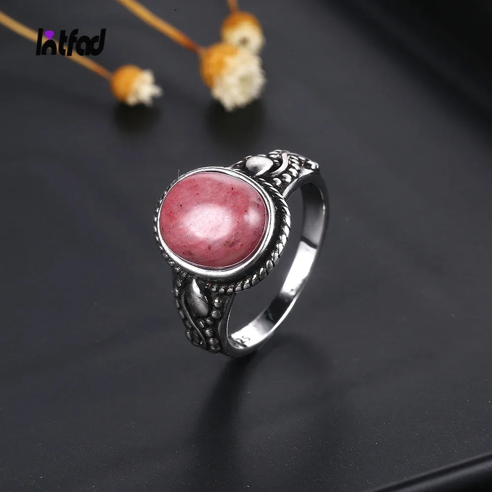 S925 Sterling Silver Rings Oval Natural Rhodochrosite Tiger Eye Rings for Women Wedding Engagement Ring Trendy Jewelry Gift