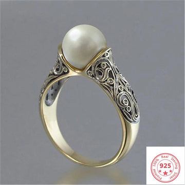 18k Yellow Gold Color Sterling Pearl Ring for Women Topaz Bizuteria Jewelry Pearl Gemstone Ring with Box