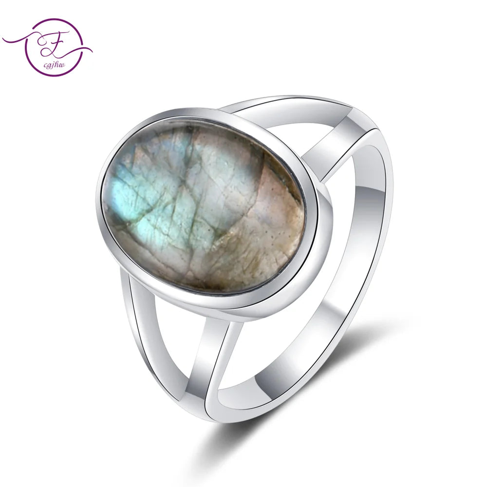 925 Sterling Silver Ring Natural 10*14mm Big Labradorite Simple Tiger Eye Jewelry for Women Men Large Stone Vintage Jewelry Gift