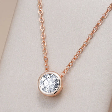 Kinel Fashion Natural Zircon Pendant Necklace For Women Simple 585 Rose Gold Color Round Charms High Quality Daily Fine Jewelry