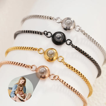 Custom Photo Bracelet Stainless Steel Box Chain Projection Bracelets with Picture Inside 100 Languages Projection Bracelet