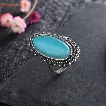 Big Stone 11*25mm Natural Turquoise Ring for Women Sterling Silver 925 Rings Retro Design Fine Jewelry Gifts Luxury Finger Ring