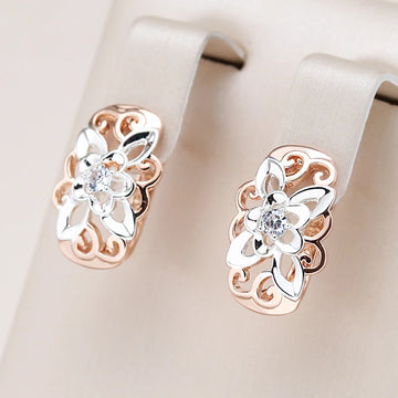 Kinel New Trend Natural Zircon Flower Drop Earrings for Women 585 Rose Gold and White Plating Vintage Wedding Fine Daily Jewelry