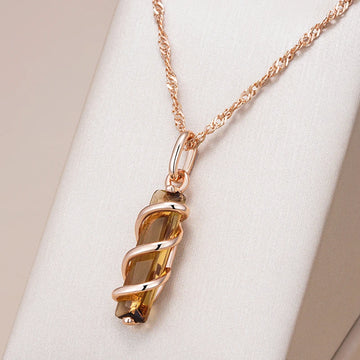 Kinel Fashion Light Brown Natural Zircon Pendant Necklace for Women Simple Square 585 Rose Gold Color High Quality Daily Jewelry