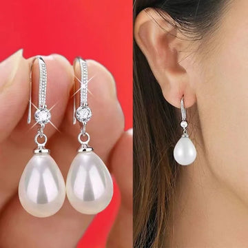 New Fashionable Simple Water Drop Pendant Elliptical Imitation Pearl Earrings Bridal Earrings Earrings Round Face Slimming Earho