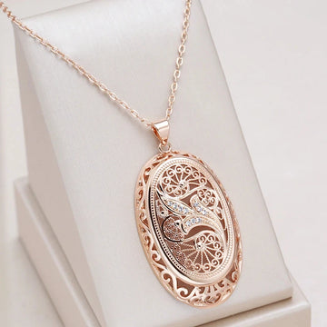 Kinel Hot 585 Rose Gold Color Big Pendant Necklace For Women Fashion Hollow Flowers Natural Zircon Accessories Daily Jewelry