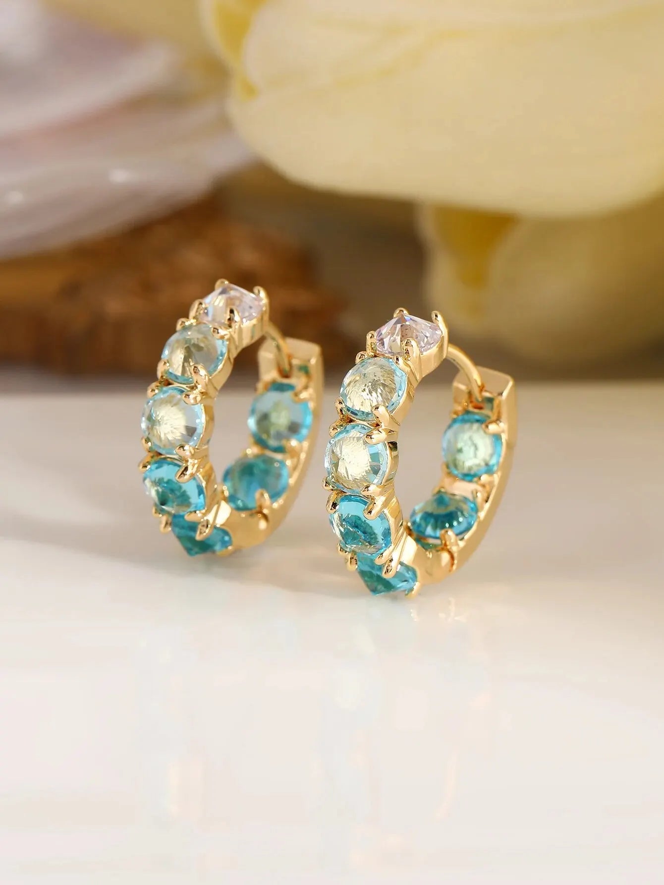 Elegant Fashion Women's Gold Color Earrings Casual Set Lake Blue Color Artificial Gemstone Stud Earrings