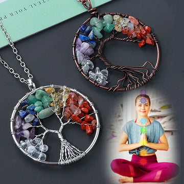 Natural Tree of Life Crystal Stone Pendant Lucky Reiki Healing Seven Chakra Crystal Necklace Christmas Accessories Gifts Decor