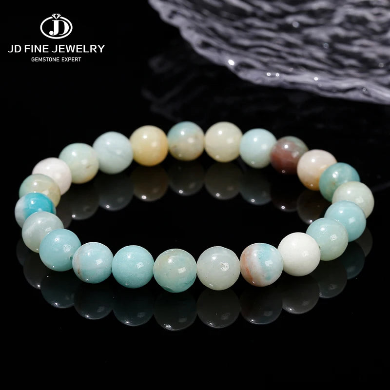 JD Natural Stone 3A Amazonite Round Beaded Bracelet Women Fashion Single Circle Stretch Rope Bracelet Healing Stone Jewelry Gift