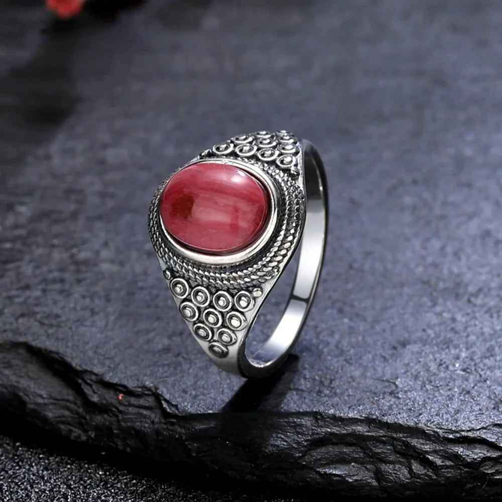 Luxury Rhodochrosite Gemstone Ring Jewelry New 925 Sterling Silver Ring Wholesale Oval Tiger's Eye Rings Gift for Women