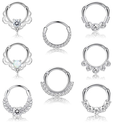 Drperfect 16G Septum Clicker Ring Stainless Steel CZ Opal Cartilage Helix Tragus Daith Earring Nose Rings Hoop Piercing Jewelry