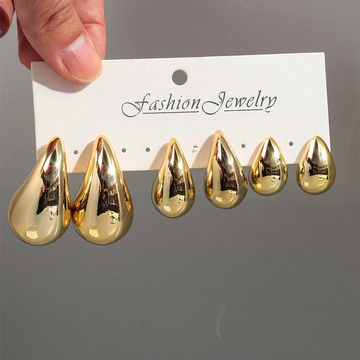 3 Pairs Trendy Acrylic Gold Color Chunky Waterdrop Dupes Drop Earrings for Women Personality Glossy Teardrop Earring Jewelry