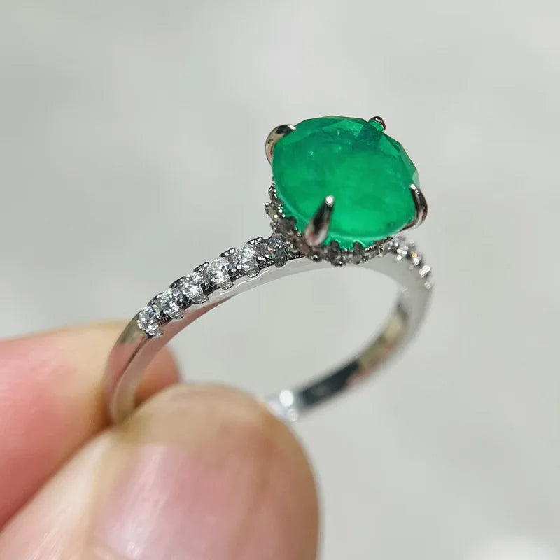 18K Gold Ring for Women Natural 1 Carat Emerald with Diamond Fiine Jewelry Anillos De Bizuteria Anillos Mujer Gemstone Rings Box