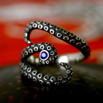 BEIER 2024 New Design Stainless Steel Octopus Ring With Blue Gemstone Gothic Punk Jewelry Wholesale