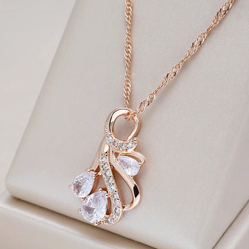 Kinel Hot 585 Rose Gold Color Big Pendant Necklace For Women Fashion Hollow Flowers Natural Zircon Accessories Daily Jewelry