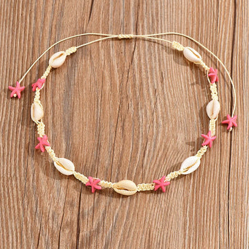 New Shell Necklace Bohemia Pink Starfish Nature Seashell Cowrie Choker Necklaces for Women Rope Chain Choker Summer Jewelry Gift