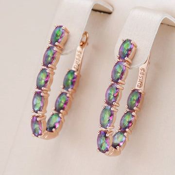 Kinel Hot Oval Colorful Stone Long Drop Earrings for Women Fashion Natural Zircon With 585 Rose Gold Simple Daily Fine Jewelry