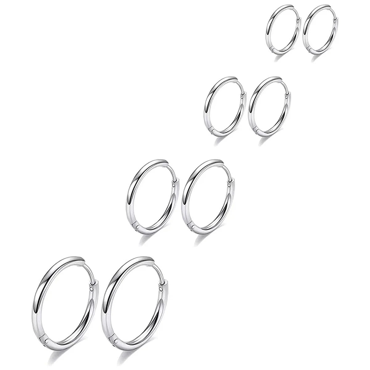 4 Pairs of Stainless Steel Circular Earrings Set, MEN'S AND WOMEN'S Circular Earrings Clip, Fashionable Earrings