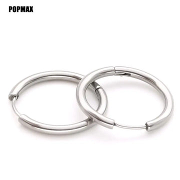 POPMAX Men��s Hoops Stainless Steel Round Circle Earrings For Women Man Gold Silver Color Not Fade Ear Rings Male Jewelry 2Pcs