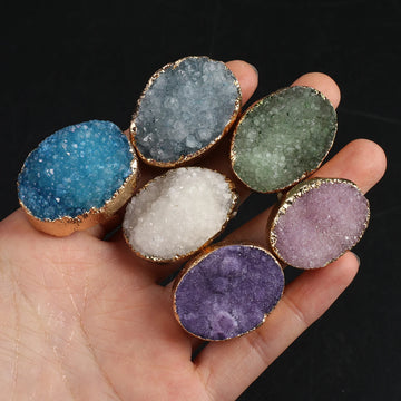 1pc Exquisite Irregular Natural Gemstones with Adjustable Size Water Crystal Cluster Charm and High Quality Ring Gift