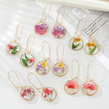 Fashion Unique Dried Flower Earrings For Women Colorful Natural Floral Earring Creative Resin Epoxy Immortal Flower Earrings