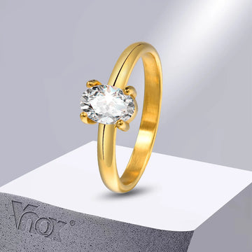 Vnox Exquisite Sparkling Cubic Zircon Engagement Rings for Women, Gold Color Stainless Steel Wedding Band Finger Gift Jewelry