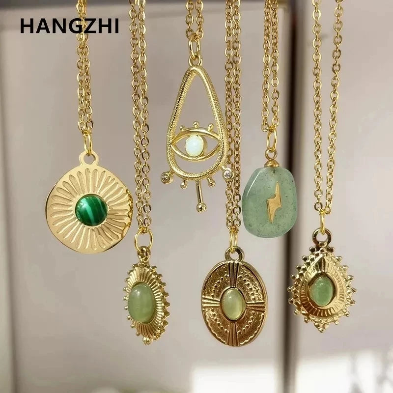 Daisy Natural Stone Hollow Eyes Pendant Water Drop Gold Color Chain Necklace for Women Stainless Steel Jewelry HangZhi 2022 New