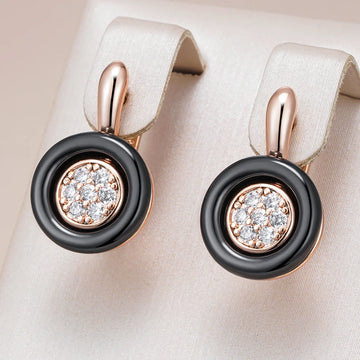 Kinel Hot Black Ceramics Drop Earrings For Women 585 Rose Gold Color Natural Zircon Accessories High Quality Daily Fine Jewelry