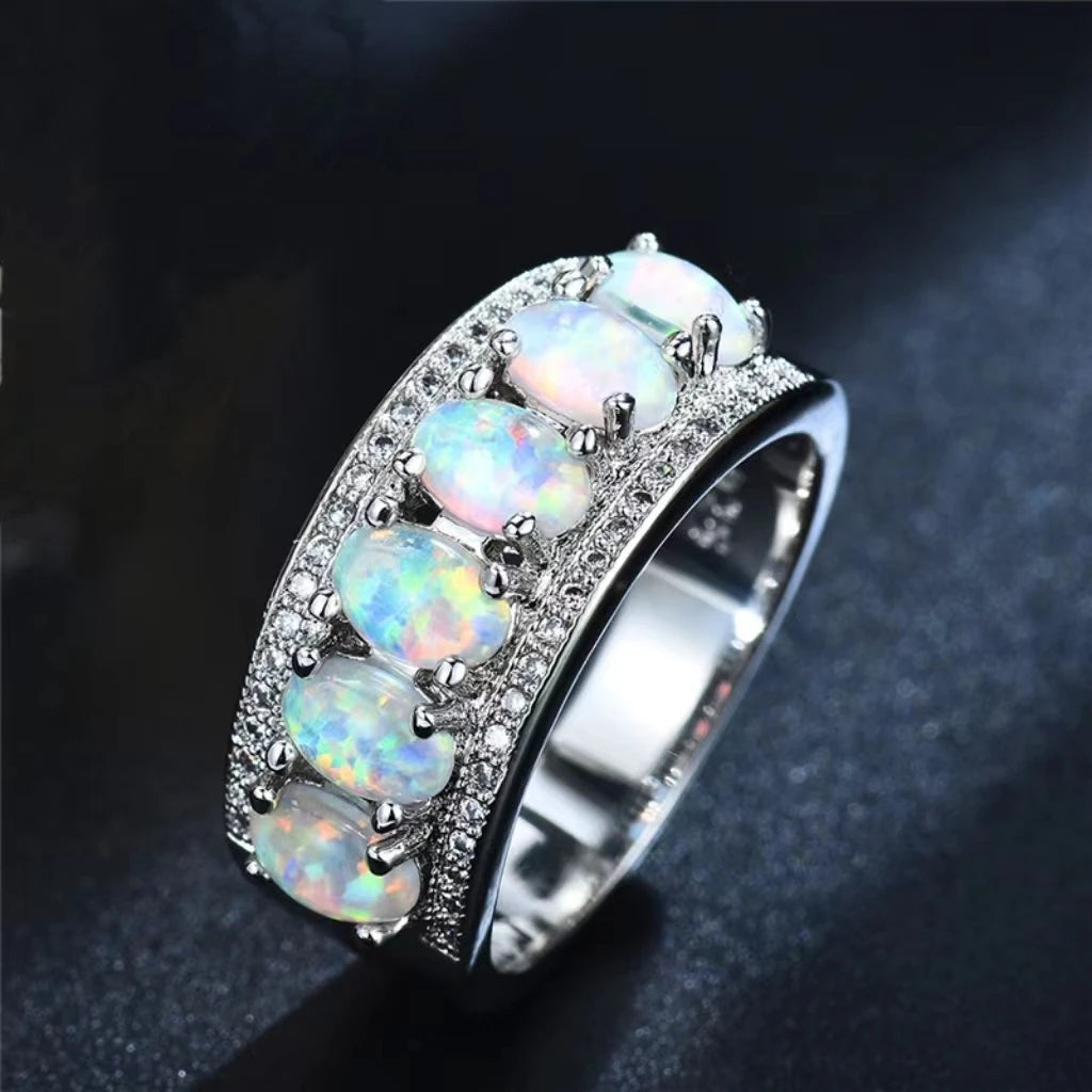 JLR-373 Fashion Jewelry Precious Blue /White Fire Opal Rings for Women Gift