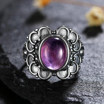 Oval Amethyst Silver 925 Rings Gemstone Natural Amethyst Rings for Girl Wedding Engagement Jewelry Dropshipping