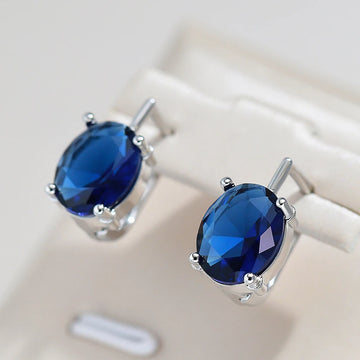 Kinel New Oval Blue Natural Zircon Earrings for Women Fashion Wedding Jewelry Accessories Bohemia Silver Color Cute Earrings