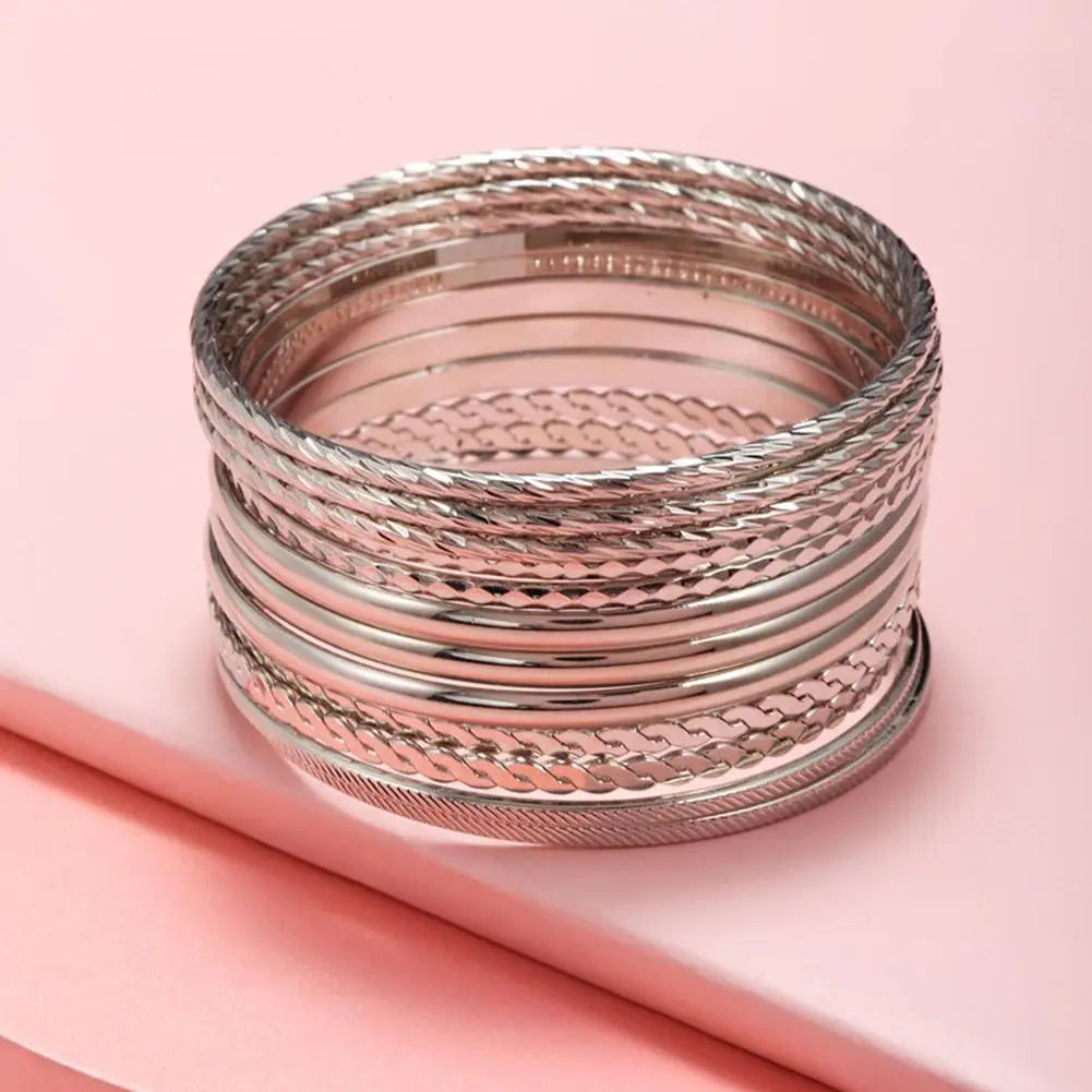 12pcs Punk Curb Cuban Chain Bracelets Set for Women Miami Boho Thick Gold Color Charm Bracelets Bangles Fashion Jewelry