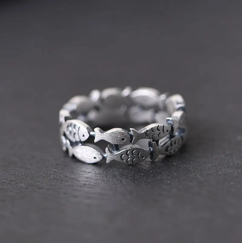 925 Sterling Silver Bilayer Fish Adjustable Rings For Women Wedding Luxury Quality Jewelry Cheap Things