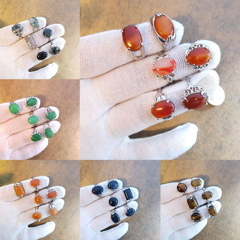 Natural Stone Rings For Women Men Mix Random Color Alloy Finger Rings Party Wedding Engagement Ring Jewelry Ornament Gift