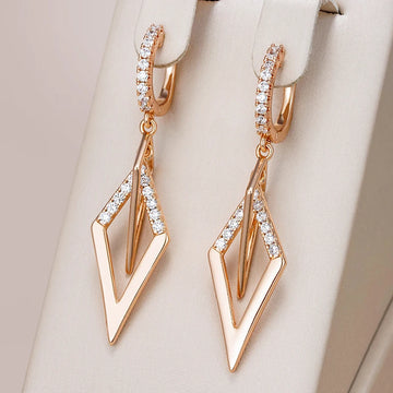 Kinel Fashion Glossy Hollow Rhombus Drop Earring for Women Unusual Natural Zircon 585 Rose Gold Color Daily Fine Ethnic Jewelry