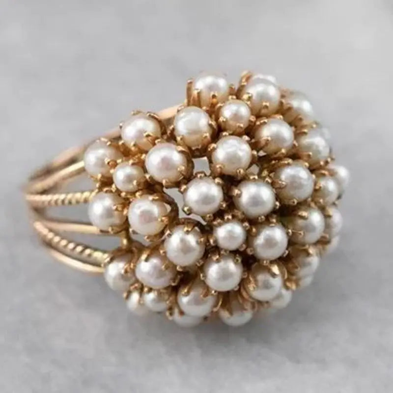 ORZTOON Personality Exquisite Geometry Gold Color Inlay Pearls Rings For Women Wedding Engagement Fashion Jewelry