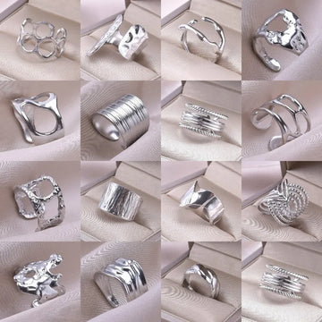 1/3Pcs Stainless Steel Trendy Vintage Irregular Adjustable Women Rings Hollow Punk Simple Couple Geometric Party Rings Jewelry