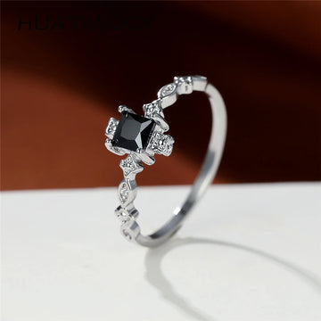 Fashion Ring 925 Silver Jewelry with Obsidian Zircon Gemstone Finger Rings Accessories for Women Wedding Party Gifts Wholesale