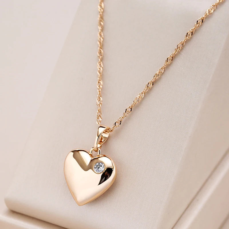 Kinel New Heart Pendant Necklace for Women Luxury Natural Zircon With 585 Rose Gold Color Modern Party Wedding Daily Jewelry