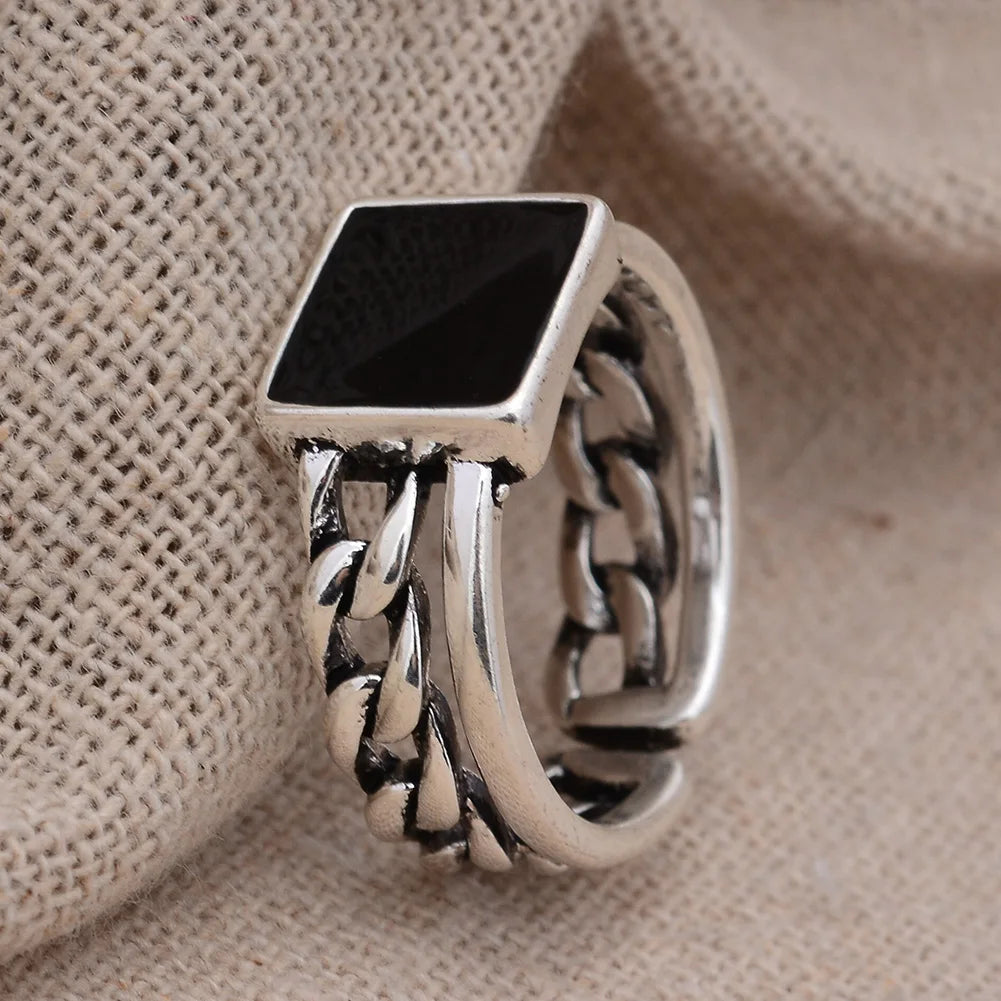 New Arrival Square Black Resin Thai Silver Unisex Adjustable Size Rings Jewelry No Fade Women Man Birthday Gifts