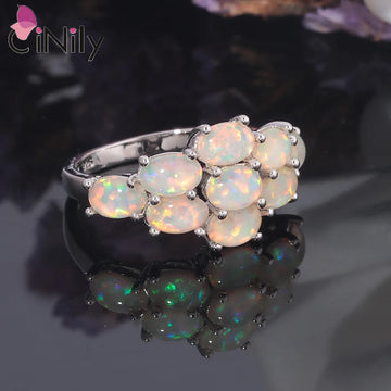 CiNily Crewated White Fire Opal Silver Plated Wholesale for Women Jewelry Wedding Party Ring Size 7 8 9 OJ6124