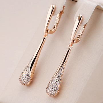 Kinel Full Sparkling Natural Zircon Long Dangle Earrings for Women 585 Rose Gold Color Party Fine Daily Fashion Jewelry 2023