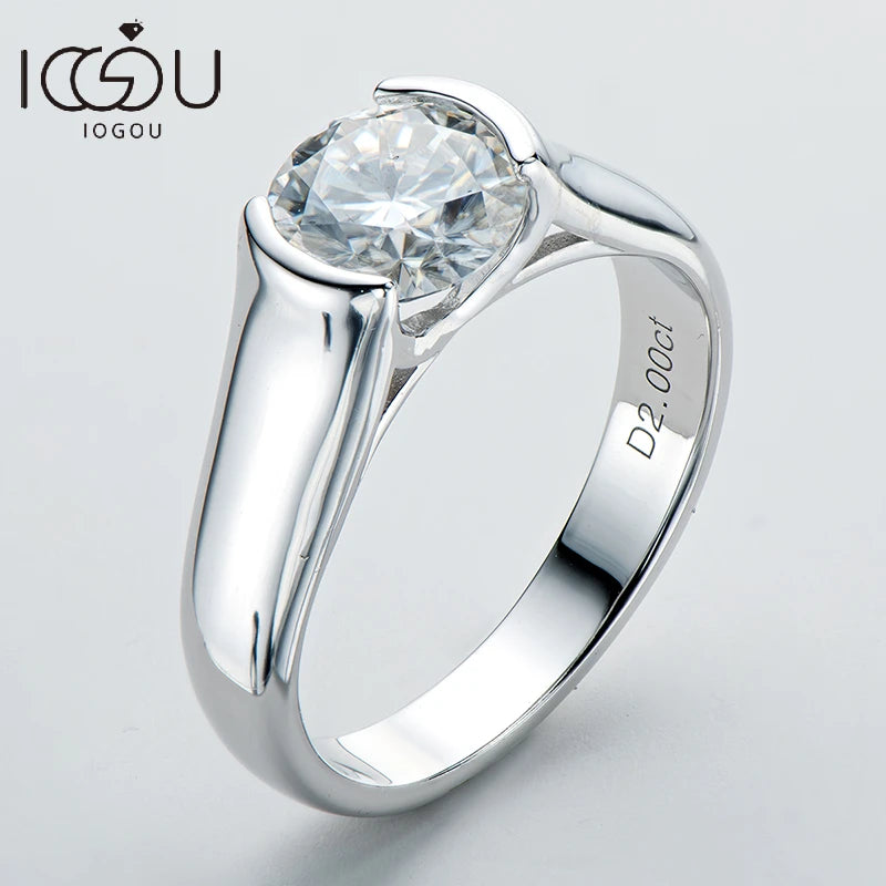 IOGOU 2ct Moissanite Diamond Solitiare Engagement Rings For Women 100% 925 Sterling Silver Bridal Wedding Band Bezel Setting 8mm